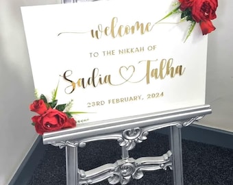 Letrero de bienvenida de boda de acrílico, letrero de boda personalizado, letrero de Nikkah, letrero de compromiso, acrílico 3D, letrero de boda islámico, arte islámico