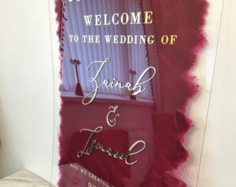 Letrero de bienvenida para boda pintado en acrílico transparente de color rojo, dorado 3D, caligrafía árabe, letrero Nikkah, letrero de boda islámico, letrero de bienvenida para boda musulmana
