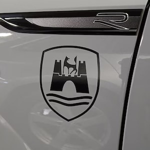 2pcs Wolfsburg Crest Sticker decal Die Cut Self Adhesive Vinyl tower emblem logo castle white black Car Racing fox