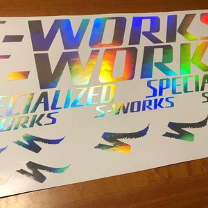 S-works decals stickers iridescent chrome specialized frame vinyl bike oil slick