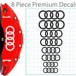 8pcs AUDI rings style Brake Caliper Decal Hi temp Sticker Vinyl emblem new PREMIUM hq racing oem tt a4 a6 a3