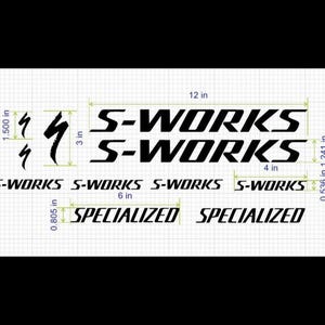 11x specialized s-works stickers decals vinyl frame bicycle mtb road bike black white red matte gold silver