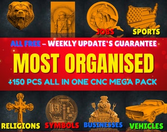 Relief Files For Cnc Router Mega Bundle, +150 Pcs Wall Decor, Stl File For CNC Router, Dxf, Dwg, Eps, Stl, Svg, Cnc Cutter, Engraver,