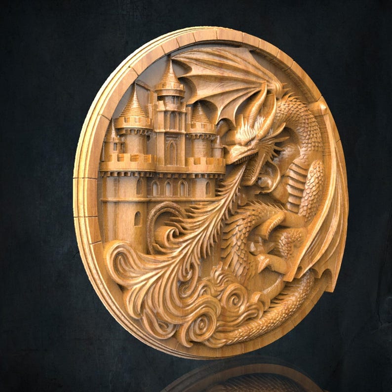 Dragon STL File for CNC Router, Round 3D Model Wood Carving, Fantasy ...