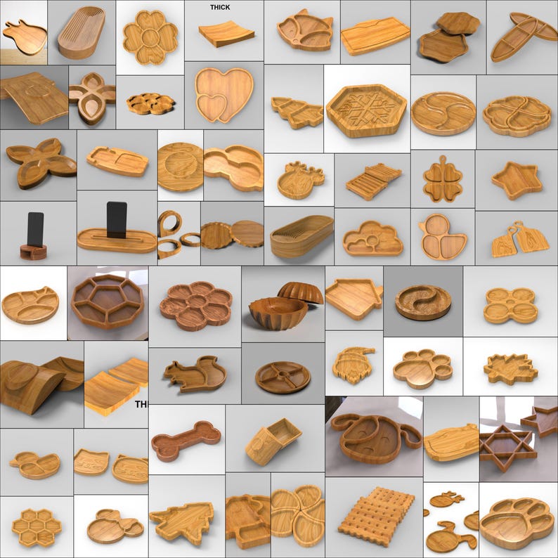 A versatile selection of over 250 scalable serving tray file designs, from modern minimalist to rustic styles, all in one CNC router bundle. Use the included lasercut AI files for thinner materials or engraving details, expanding your product offerings. This is the only CNC pack you will ever need for serving tray production, offering incredible value and professional quality assurance.