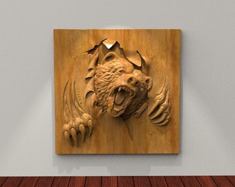 Bärenkopf 3D STL Modell für CNC-Fräser, Artcam, Vetric, Engraver, Relief, Carving, Cut 3D, Stl-Datei für Cnc-Fräser