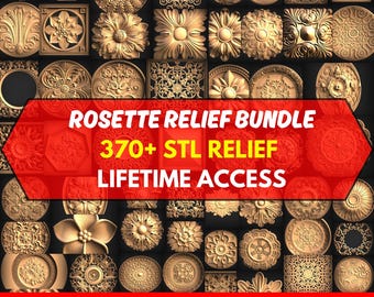 370 CNC Tested STL Rosette Files Pack - Huge Decorative Relief Bundle for CNC Router, Laser & 3D Printing Designs