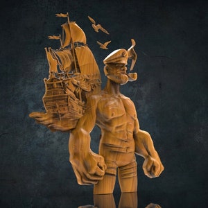 Pirate Captain Popeye 3D CNC Router Files, 3d stl file, vectric,aspire,easel, cnc cut files, 2.5d files Alligator, Wave, Panel, Table, Decor
