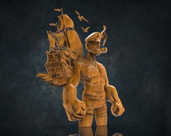 Pirate Captain Popeye 3D CNC Router Files, 3d stl file, vectric,aspire,easel, cnc cut files, 2.5d files Alligator, Wave, Panel, Table, Decor