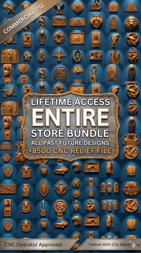 8500+ CNC Relief STL Files Bundle | Whole Shop Lifetime Access | 3D Router Models for Woodworking | ArtCAM Aspire Carveco Commercial Use