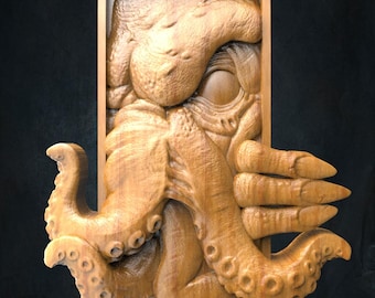 Kraken Oktopus Monster Cnc STL Dateien für CNC Fräser, Fisch Bas Reliefwand