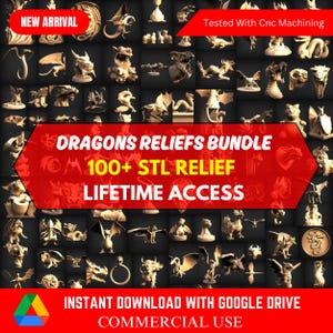 Dragon Relief STL Files Mega Bundle, +100 Pcs Wall Decor, Stl File For CNC Router, Stl, Cnc Engraver, 3D Relief Model Instant Download