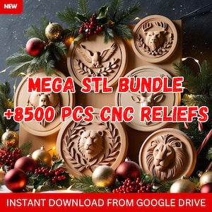 Cnc Router Relief Files Mega Bundle, +8500 Pcs Wall Decor, Stl File For CNC Router, Dxf, Dwg, Eps, Stl, Svg, Cnc Cutter, Engraver