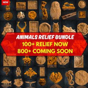 Animals Relief Files Mega Bundle, +100 Pcs Wall Decor, Stl File For CNC Router, Dxf, Dwg, Eps, Stl, Svg, Cnc Cutter, Engraver
