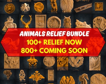 Animals Relief Files Mega Bundle, +100 Pcs Wall Decor, Stl File For CNC Router, Dxf, Dwg, Eps, Stl, Svg, Cnc Cutter, Engraver