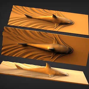 Swimming Shark 3D CNC Router Files, 3d stl file, vectric,aspire,easel, cnc cut files, 2.5d files Alligator, Wave, Panel, Table, Decor
