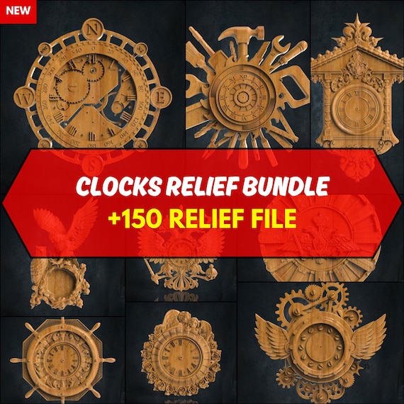 150+ Variety Relief Pack of CNC Router STL Models, Clocks and Wall Art Decor, Woodworking Files for Artcam, Aspire, CNC Crafters