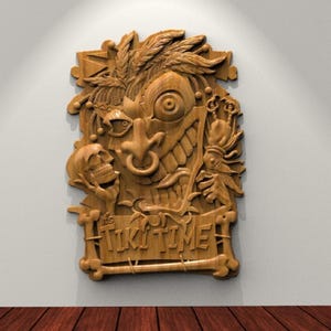Tiki Time Totem 3D STL Model for CNC Router, Artcam, Vetric, Engraver, Relief, Carving, Cut 3D,  Stl File For Cnc Router, Wall Decor
