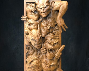 Goblins and Demons 3D STL Model for CNC Router and 3D Printer, Horror Crowd Wall Art Relief Design, Mythical Creature Wood Carving File STL