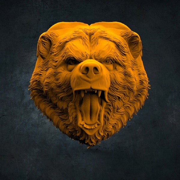 Bear Head 3D STL Model for CNC Router, Artcam, Vetric, Engraver, Relief, Carving, Cut 3D,  Stl File For Cnc Router