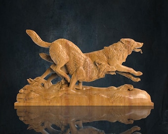 Modelo 3D STL de dois lobos para roteador CNC, Artcam, Vetric, gravador, relevo, entalhe, corte 3D, arquivo STL para roteador CNC