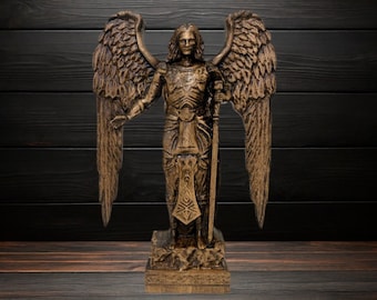 Archangel Raphael Wood Statue Hand Made Statement Piece for Home Decor Archangel Raphael Religious Statue Religious Sculpture Altar Statue
