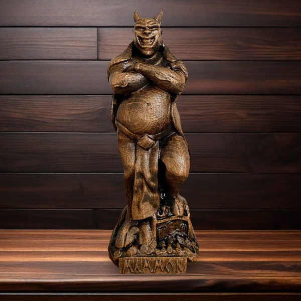 Mammon Statue Demon Mammon Money Spell Occult Decor Horned God Occult Art Witchcraft Supply Wealth Wooden Statue Woodcarving Church of Satan