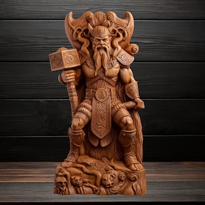 Thor God Viking God Wooden Carved Statue Pagan Paganism God Altar Sculpture Norse Pantheon Viking Pagan Asatru Heathen God Scandinavian God