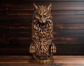 Fenrir Wood Carved Viking Gifts Viking Decor Wolf Statue Viking Wolf Fenrir Wolf Sculpture Norse Mythology Wolf Decor Norse Wolf Celtic Knot