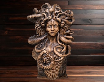 Medusa-standbeeld Medusa-houten standbeeld Gotisch decor Grieks-mythologisch monster godin standbeeld Gorgon Medusa Griekse godin standbeeld Medusa Art Gorgo
