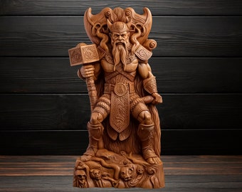 Thor God Viking God Wooden Carved Statue Pagan Paganism God Altar Sculpture Norse Pantheon Viking Pagan Asatru Heathen God Scandinavian God