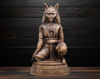 Egyptian Bastet Sculpture Cat Goddess Statue Ancient Egypt Bastet Statue Egyptian Gods Wood Carved Altar Statue Pagan Paganism Wicca Statue