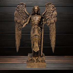 Archangel Raphael Wood Statue Hand Made Statement Piece for Home Decor Archangel Raphael Religious Statue Religious Sculpture Altar Statue