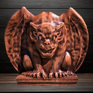Gargoyle Statue Gothic Statue Gargoyle Handmade Wood Sculpture Fantasy Statue Gothic Guardian for Home Decor Gothic Sculpture Monster Statue