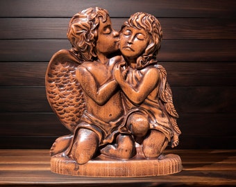 Love Angels Statue Wood Angels Wooden Figurine Decor Christmas Angel Figurine Angel Sculpture Catholic Church Gift Holiday Decor Christmas