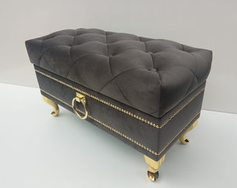 Caro glamor bench pouffe hall Upholstered pouffe with seat and storage Trunk HANDMADE bench with storage upholstered chest seat with storage