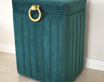 Green Laundry Basket for the bathroom, strong, storage handmade in Europe