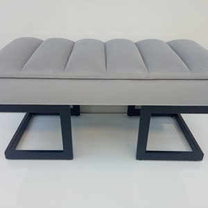 Irina gray velvet bench with black legs LOFT HANDMADE bench with storage | upholstered chest | pouffe with storage | seat with storage