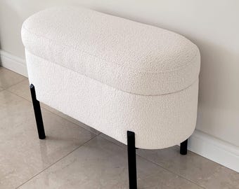 Oval bench pouffe with storage BOUCLE