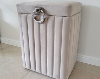 Beige laundry basket clothes storage silver knocker