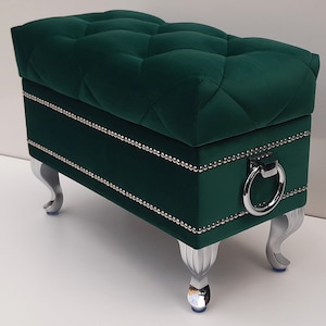 Caro glamor bench pouffe hall bench HANDMADE bench with storage, Upholstered pouffe with seat and storage