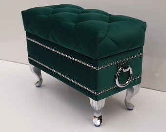 Caro glamor bench pouffe hall bench HANDMADE bench with storage, Upholstered pouffe with seat and storage