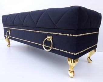 Caro glamor bench pouffe hall bench HANDMADE bench with storage, Upholstered pouffe with seat and storage