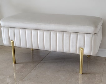 Bench Pouf white with storage Upholstered furniture Handmade Pouf Hallway LOFT KLARA