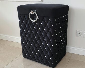 Laundry basket trunk Glamour black quilted