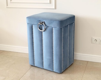 Laundry Basket Blue Velvet Glamor Bathroom