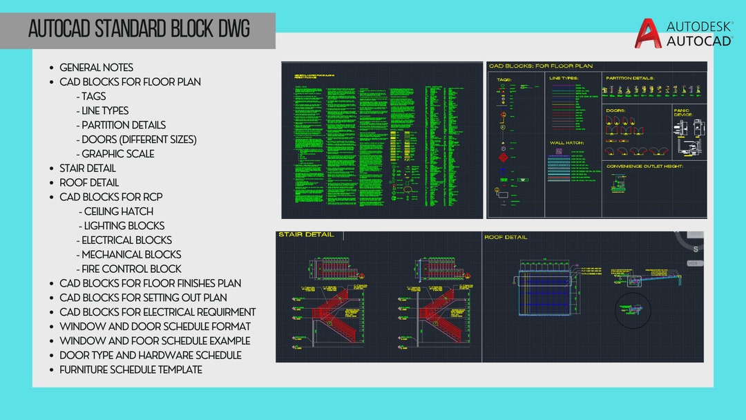 AUTOCAD 2D STANDARD BLOCKS D W G Doors and Windows Hatch Blocks Stair