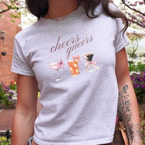 Cheers Queers y2k Style Baby Tee Design, LGBTQ Pride, Watercolor Cocktails, Messy Coquette Style, LGBT 90s Shirt, Gay pride month apparel