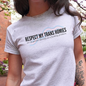 Respect My Trans Homies 90s style Baby Tee, LGBTQ Rights Crop Top, LGBTQ Pride, Equality T-Shirt, Affirmative Apparel Gift, Trans Support