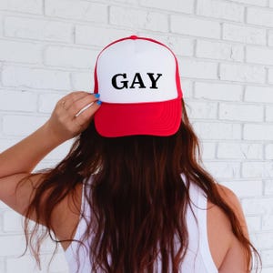 GAY Embroidered Trucker Cap, GAY Pride Hat, LGBTQ Pride Accessories, Rainbow Trucker Hat, Pride Month Gift, Pride Parade Cap